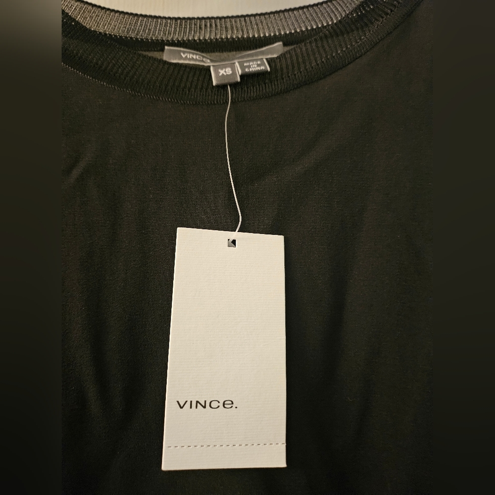 Sheer Vince tunic with ribbed accent trim and longer back, Size XS, full. - Picture 3 of 8